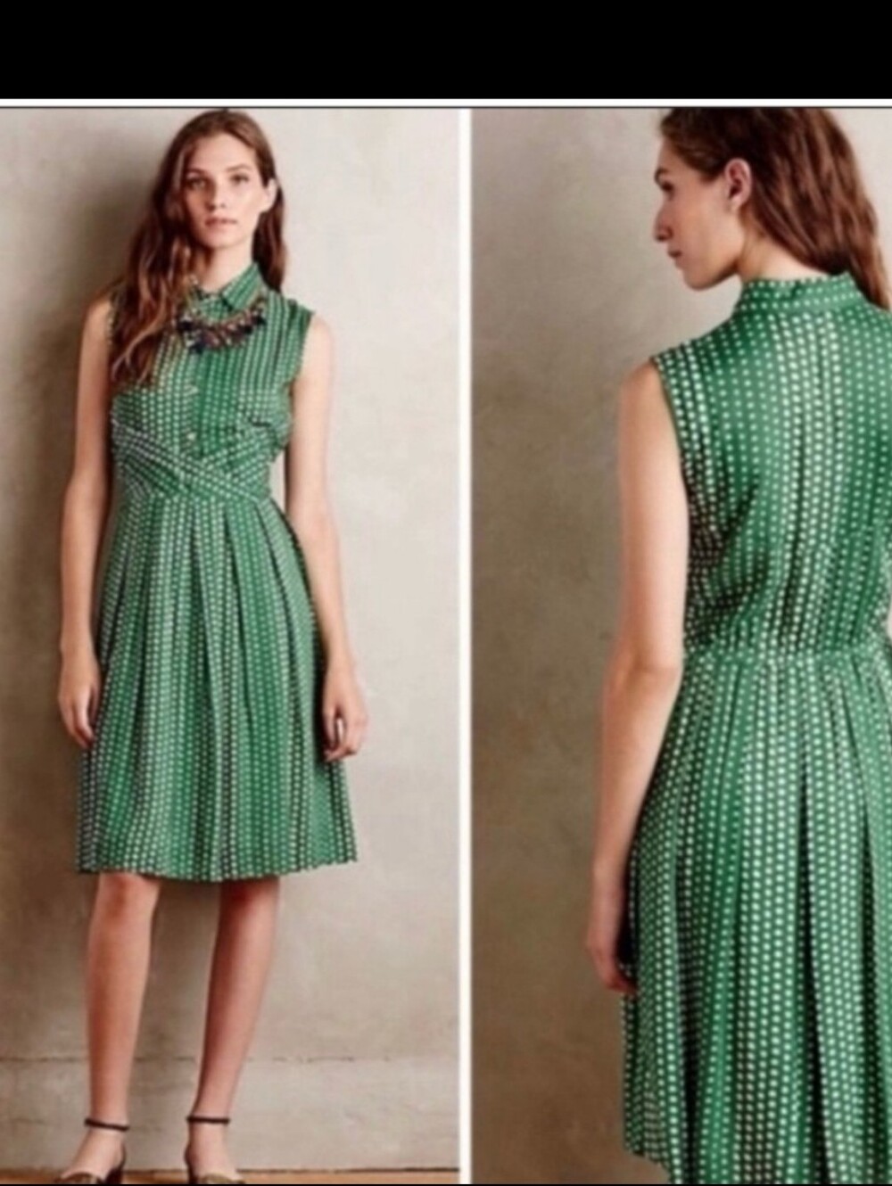Women’s Anthropologie Green & White Polka Dots. New With Tags.